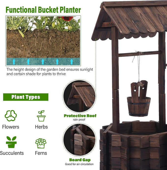 Notume Garden Wooden Decor Rustic Wishing Well Planter Outdoor Home Décor for Patio, Upgrade Wishing Well Garden, Yard Hanging Bucket Patio Lawn Backyard Home Decor