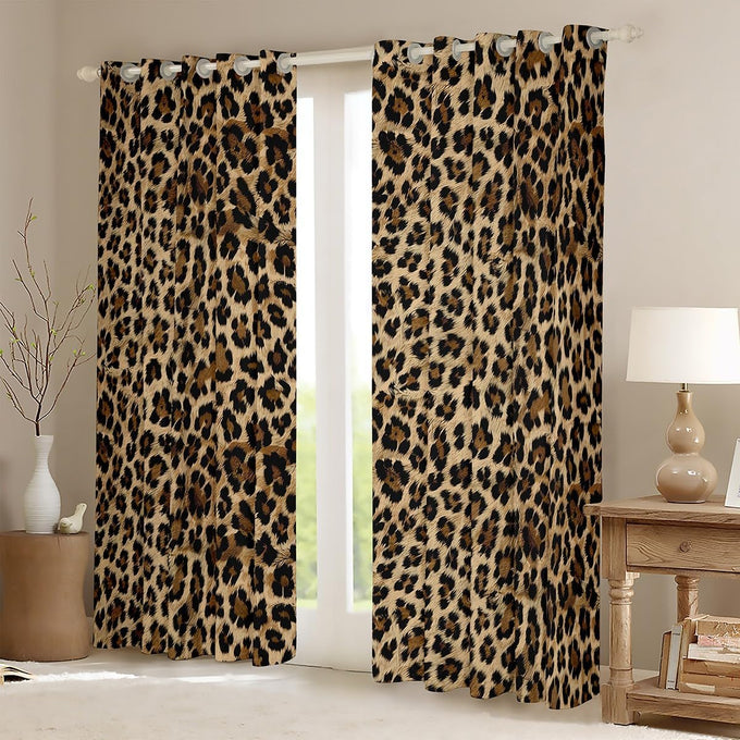 Feelyou Kids Leopard Print Window Curtains, Cowhide Blackout Curtains Boys Girls Brown Cow Fur Darkening Drapes for Bedroom Animal Living Room Window Treatments (2 Panels, 52 x 96 Inch)