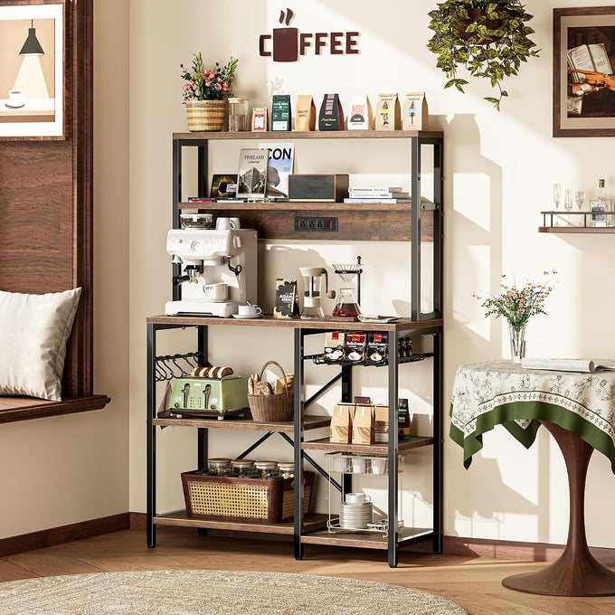 SUPERJARE Bakers Rack with Power Outlet, 35.4 Inches Coffee Bar with Basket
