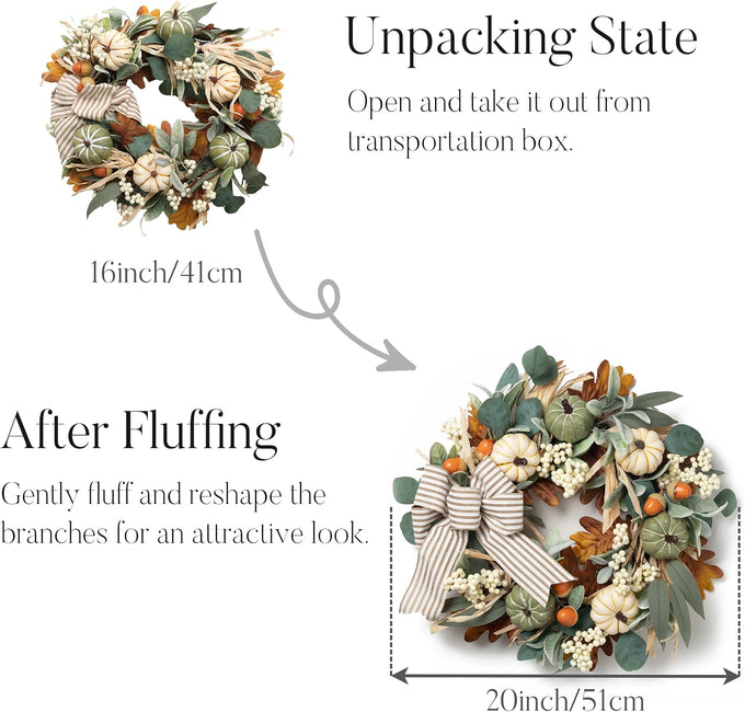 Valery Madelyn 20'' Fall Wreaths for Front Door with LED Lights