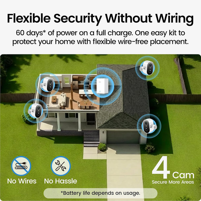 aosu 2K Battery Security Cameras Wireless Outdoor System, 4-Cam-Kit