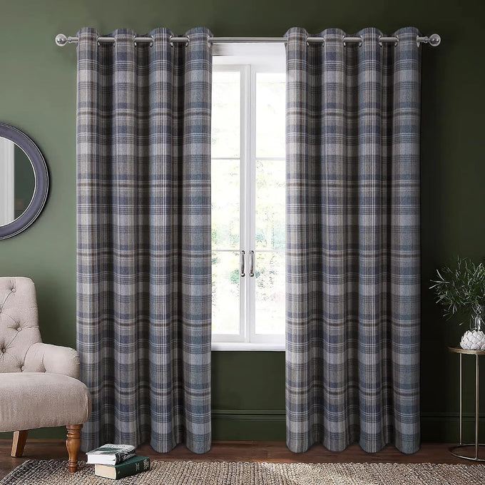 always4u Plaid Gingham Curtains for Living Room Bedroom Room Darkening Check Country Curtains 2 Panels Striped Grommet Window Treatments 54X84 Inch Blue and Brown