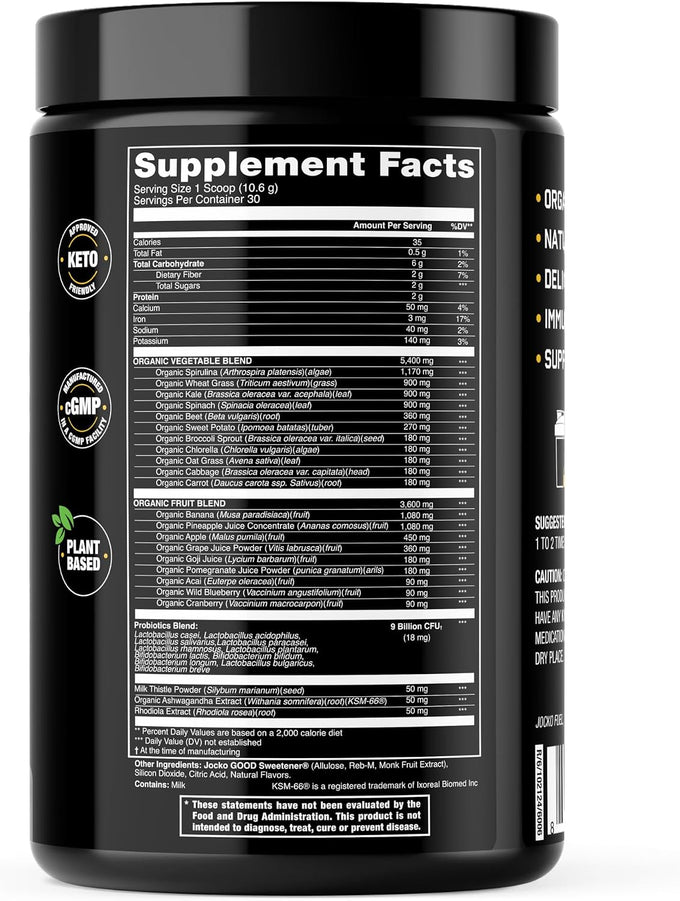 Jocko Fuel Daily Greens Superfood Powder, Pineapple Coconut | 30 Servings