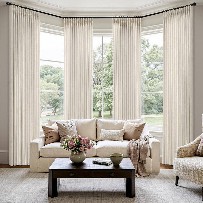 MIULEE Pinch Pleated Thick Linen Curtains 40x90 Inches Birch 4 Panels Set