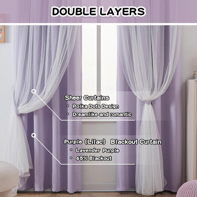 MYSKY HOME Lavender Curtains for Girls,Lilac Purple 52x90,2 Panels