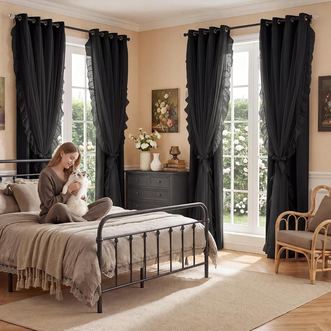 PONY DANCE 100% Blackout Black Curtains for Bedroom, W 52 x L96, 2 Panels