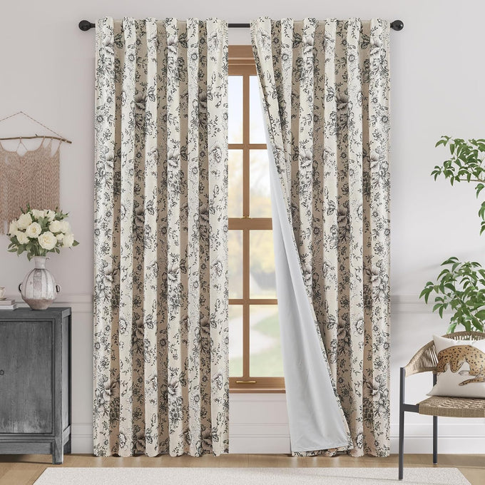 jinchan Floral Linen Blackout Curtains for Bedroom 90 Inches Long