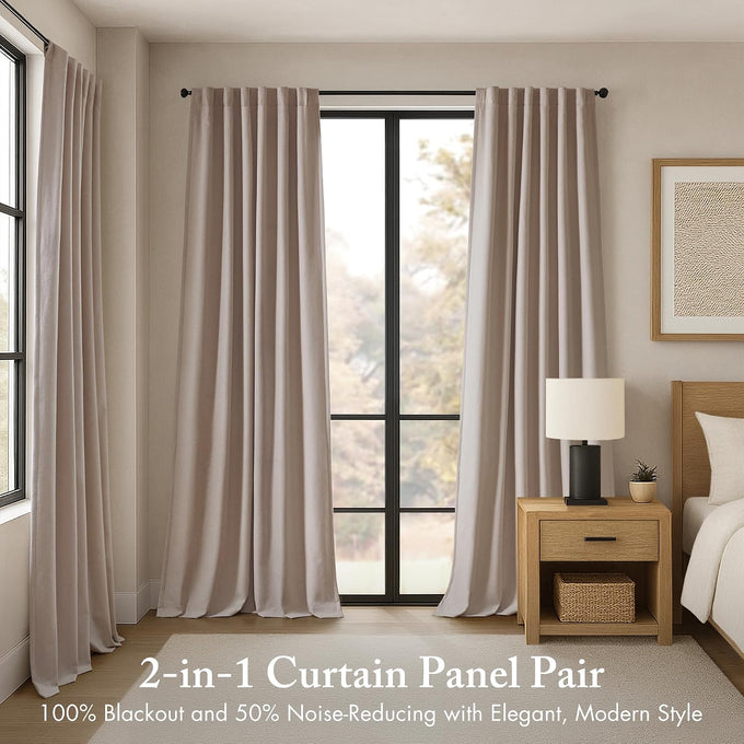 Madison Park Blackout Curtains, 2-Layer Noise Blocking, 2-PK 52x108 Linen