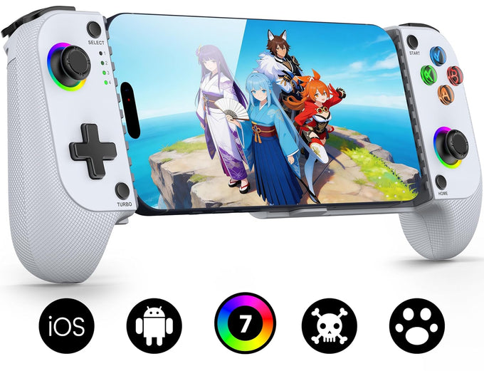 Mocagen MC1 Phone Controller for iPhone & Android – Ergonomic Grip, Low Latency, Case Friendly, Mobile Controller with Hall Effect Joysticks, Portable Travel Companion for Car/Leisure(White+Black Case)