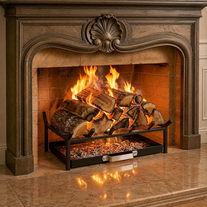 FEBTECH Fireplace Grate 17 inch with Removable Ash Tray and 6 Support Bars