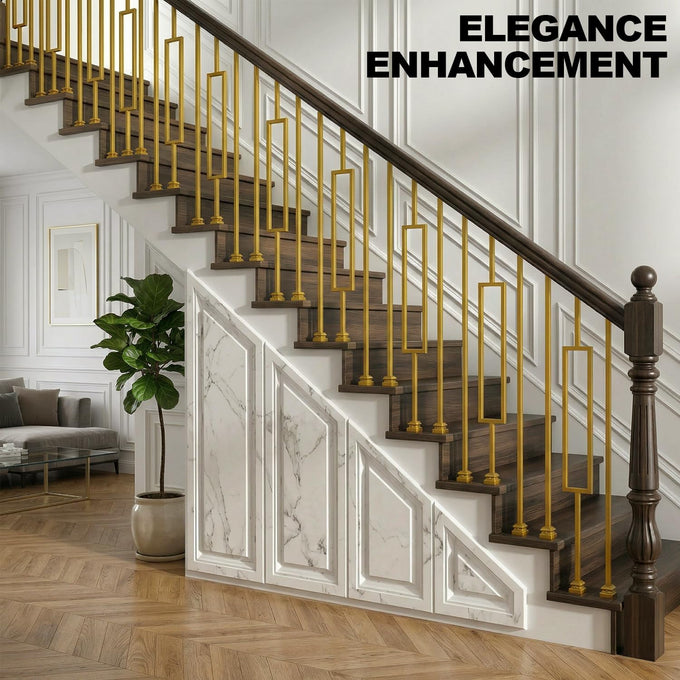 Glossy Gold Wrought Iron Stair Plain Balusters for Interior, 1/2" X 44" Square Metal Spindles for Stairs, Upgrade and Decorate Stairs (10)