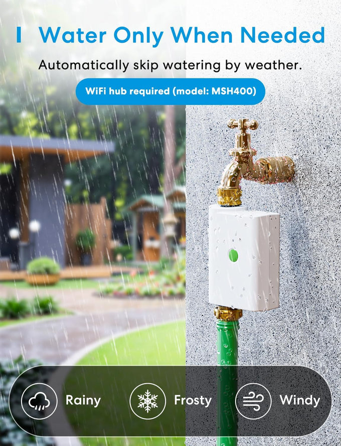 meross WiFi Water Timer for Garden Hose, Brass Inlet & Outet, Rain Skip