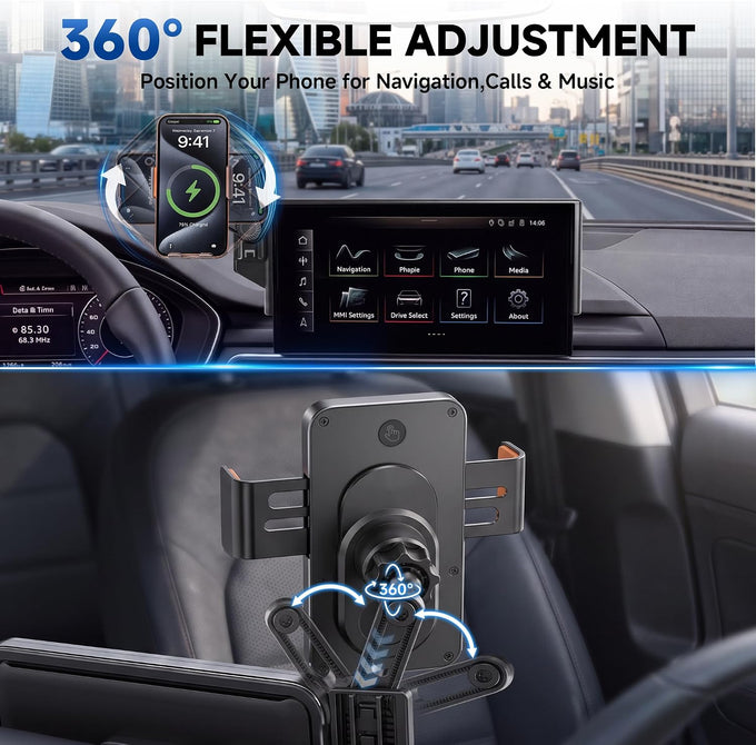 Car Phone Holder for 2020-2025 Audi A4/S4/A5/S5 & 2021-2025 Q5/SQ5 Accessories, 10.1-Inch Center Screen Phone Mount with Up to 15W Fast Wireless Charging, Auto-Clamping, 360° Rotation
