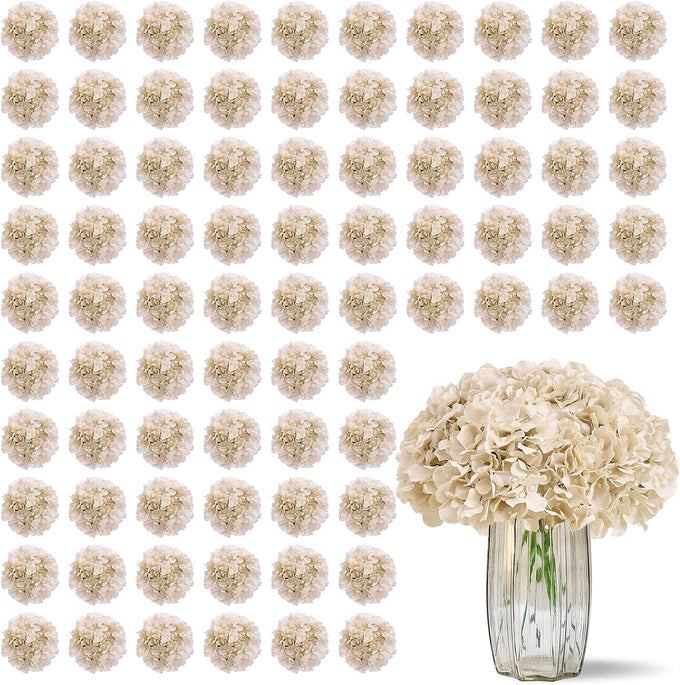 80 PCS White Hydrangea Artificial Flowers, Ivory Silk Full Flowers Heads with Stems for Wedding Centerpieces, Home, Garden, Baby Shower, Party Decoration