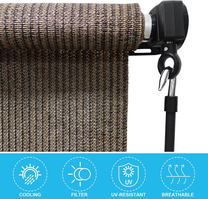 Amagenix Outdoor Roller Shades, 220GSM HDPE Exterior Cordless Patio Shades Roll Up Outdoor Blinds for Porch 8'(W) x 8'(H), Spliced of Two Sections, Mocha