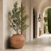 14" H x 17" Dia Distressed Terracotta Fiberstone Planter with Drainage Hole, Lightweight Flower Pot for Olive Trees & Houseplants, Indoor Outdoor Patio, Porch, Garden & Entryway Décor