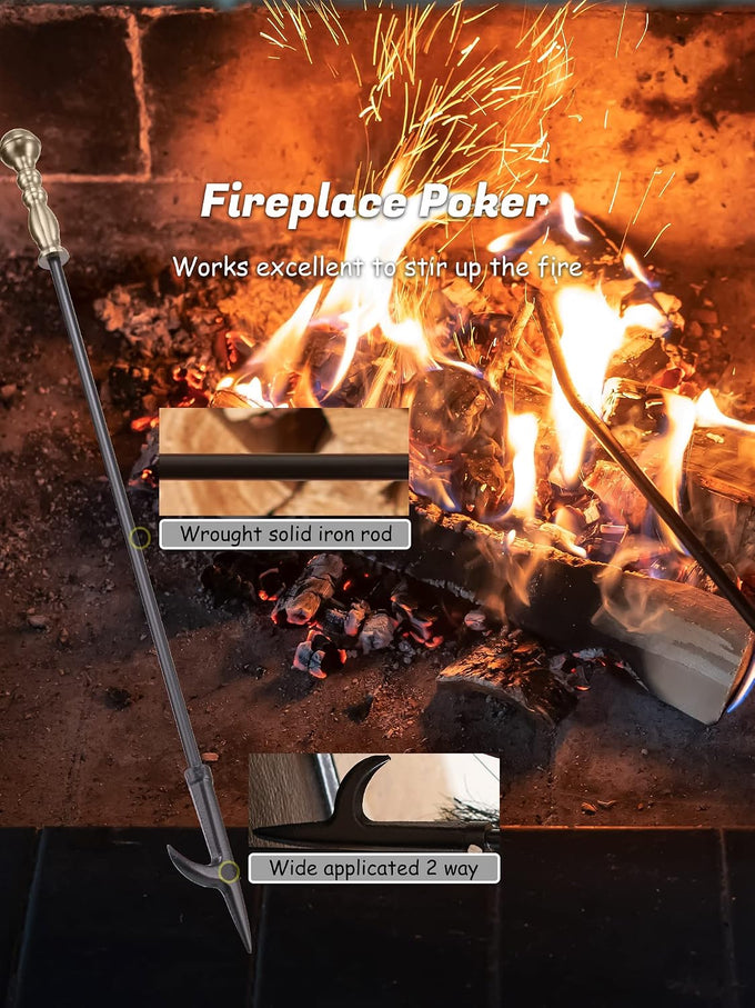 Lichamp Fireplace Tools Set, Retro Gold Handle