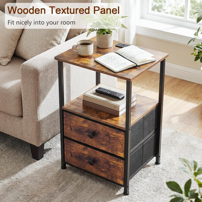 LOAKEKEL Nightstands Set of 2, Night Stand with Charging Station