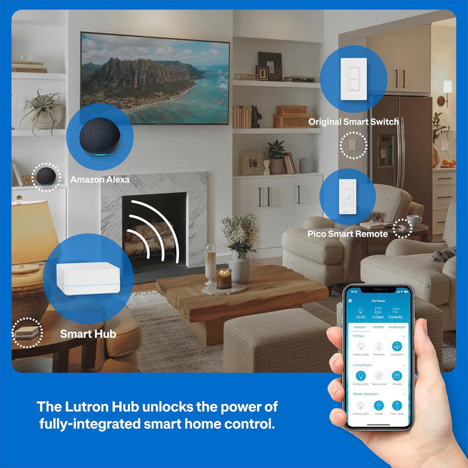Lutron Caseta Smart Switch Starter Kit; Smart Light Switch, Hub & Wallplate