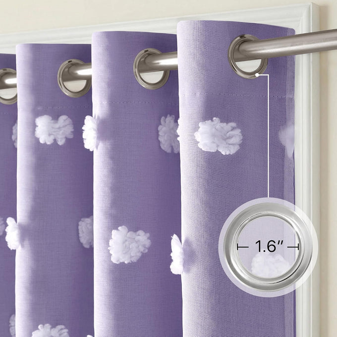 NICETOWN Lavender Purple Pom Pom Curtains, Room Darkening Double Layer Sheer Drapes for Girls Bedroom, Thermal Insulated Window Treatments, W52 x L84, 2 Panels