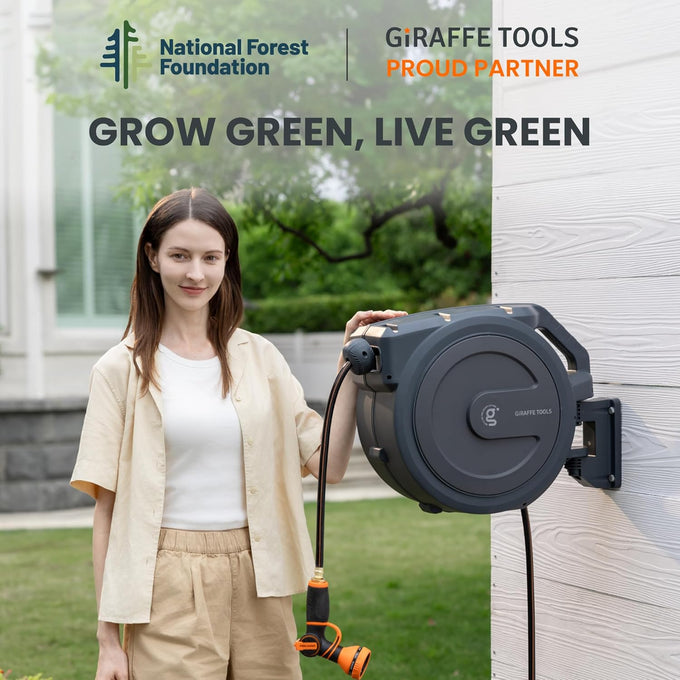 Giraffe Tools Retractable Garden Hose Reel 1/2"78FT Metal Bracket