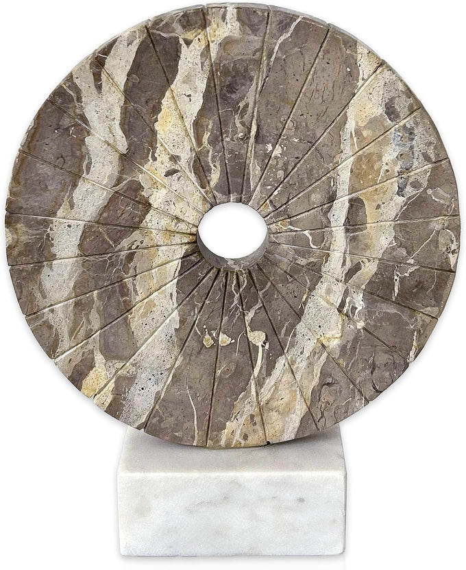 Helios Wheel - Sculptural Beige and White Marble Decorative Object - Tabletop Accent