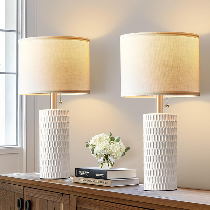 Reaketon 20" Modern Ceramic Table Lamps Set of 2, Lamps for Bedroom, White