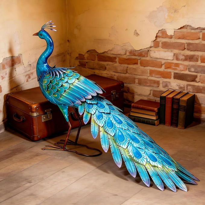 31" L Metal Peacock Garden Statue,Handcrafted Outdoor Yard Art