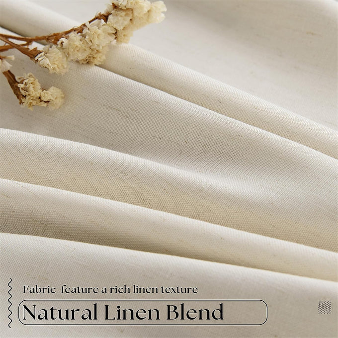 Cream Beige Linen Black Out 96 Inch Curtains for Bedroom Windows 2 Panels