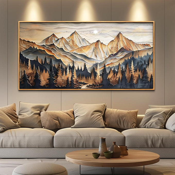 QIYILEXWART Wood Farmed Canvas Wall Art For Living Room Wall Decor For Bedroom Office Wall Decoration Mountain Landscape Painting Abstract Pictures Artwork Room Aesthetic Home Decor 20x40 In