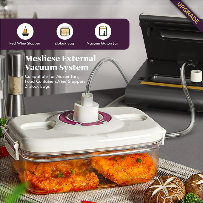 Mesliese 90kPa Vacuum Sealer, Dry/Moist Modes, 2 Bag Rolls & 5 Pre-cut Bags