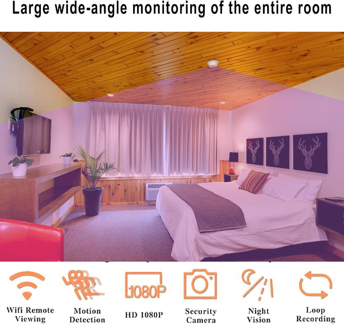 Wireless Security Camera 1080P Indoor with Smoke Detector, WiFi Smart Camera Dome Surveillance System with Night Vision,Motion Detection, for Home and pet