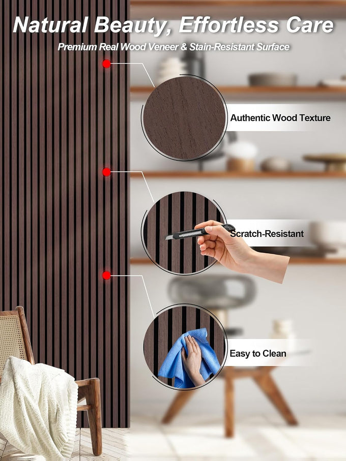 Mollywell Wood Panels for Wall, Walnut, 2 Pcs, 108x8 in