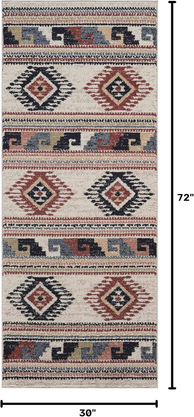 Abani Multicolor Southwestern Design 2'6" x 6' (3x6) Area Rug - Non-Shed Orange, Grey & Beige Tribal Pattern Dining Room Carpet Rugs