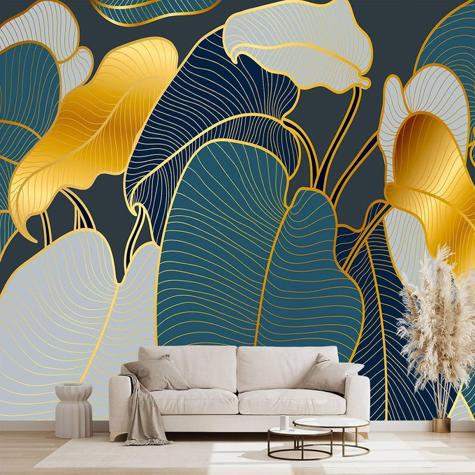 Golden Leaf wall murals Peel and Stick Modern Wallpaper for Bedroom Living Room - 85"x118"