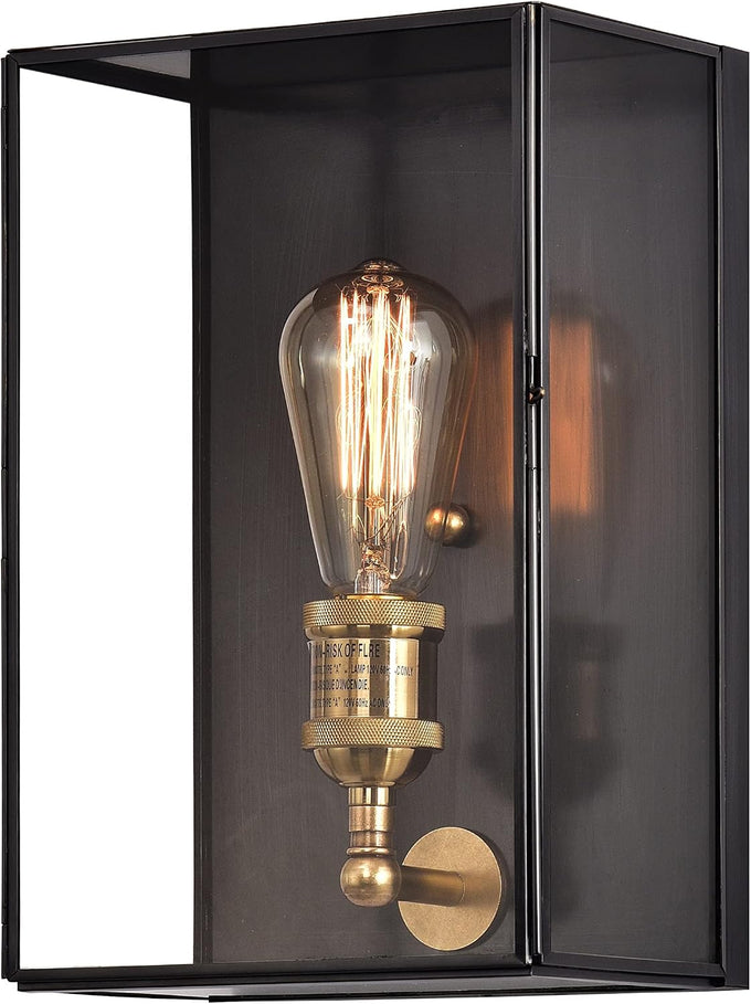 Outdoor Wall Light Fixture, Brass Exterior Wall Lantern, Waterproof Outdoor Wall Sconce Front Porch Light with Unique Door Design for Garage Garden Patio Staircase Balcony