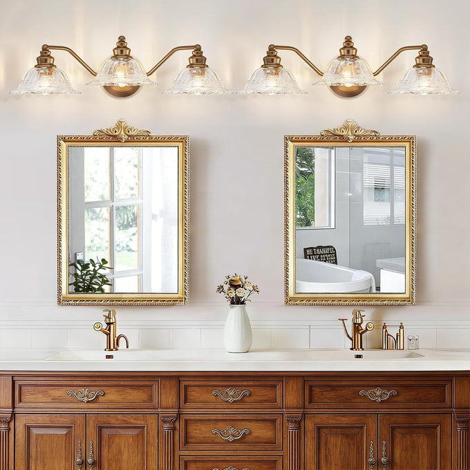 Redluck 3-Light Vintage Bathroom Light Fixtures, Vanity Lights Brass Gold