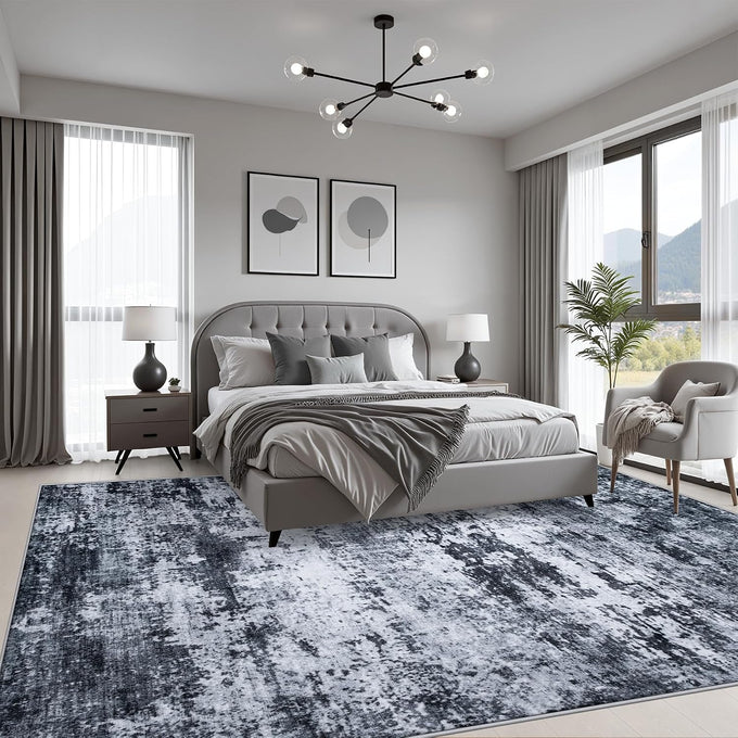 8x10 Area Rug Living Room: Modern Washable Indoor Carpet Black
