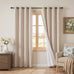 MYSKY HOME Taupe Striped Linen Curtains 100% Blackout 52Wx84L,2 Panels