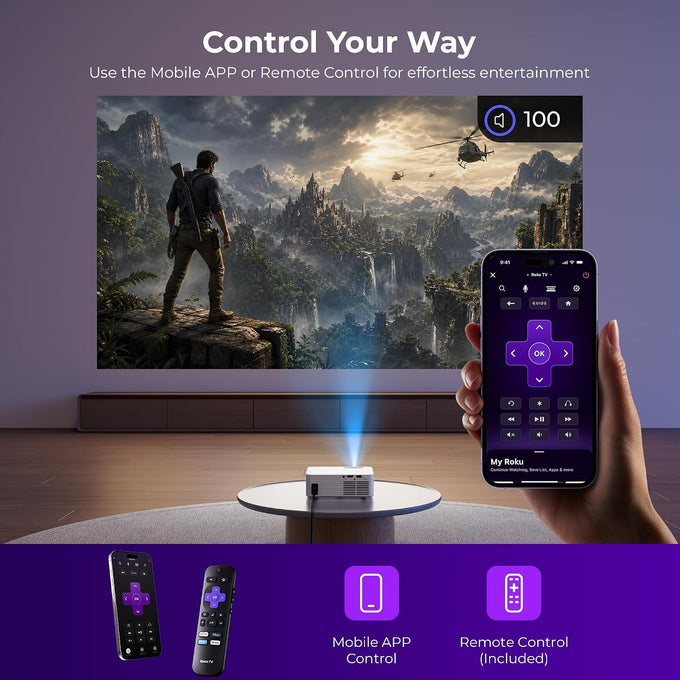 ELEPHAS Roku TV Smart Projector with Wi-Fi and Bluetooth