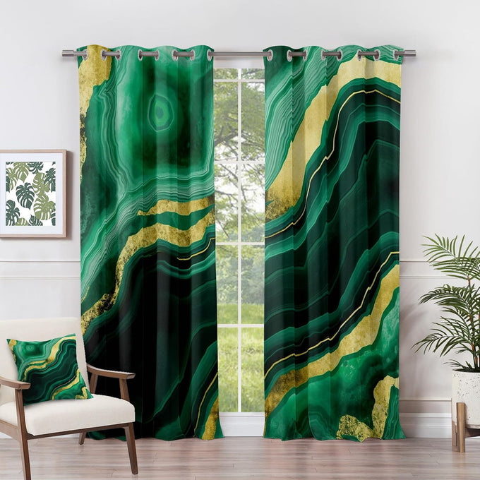 Marble Blackout Curtains for Bedroom Living Room - Black and Gold Abstract Modern Luxury Patterned Window Treatments, Room Darkening Grommet Drapes, 96 Inch Curtains 2 Panel Set