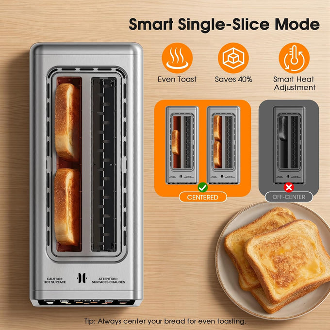 Long Slot Toaster 4 Slice with Touchscreen, 2-Slot Extra Wide 1.5 Inch