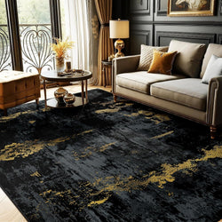 RELEANY Washable 8'x10' Abstract Area Rug for Living Room Black Gold