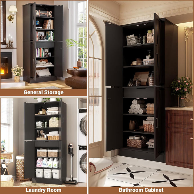 Unikito 71" Tall Kitchen Pantry Cabinet with Farmhouse Barn Doors