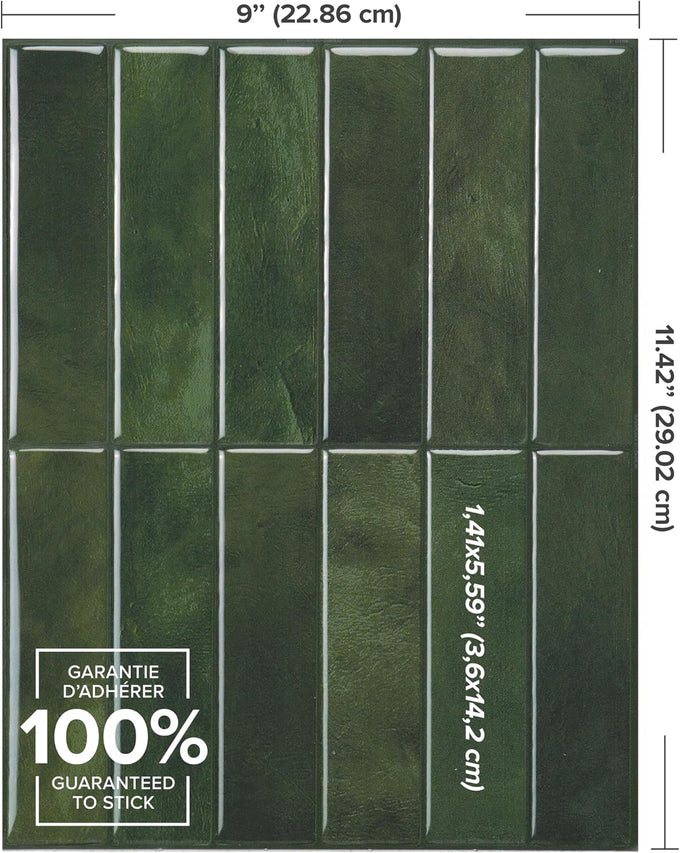 Smart Tiles Peel and Stick backsplash, Stacked Forest Green, 11.43"x9"