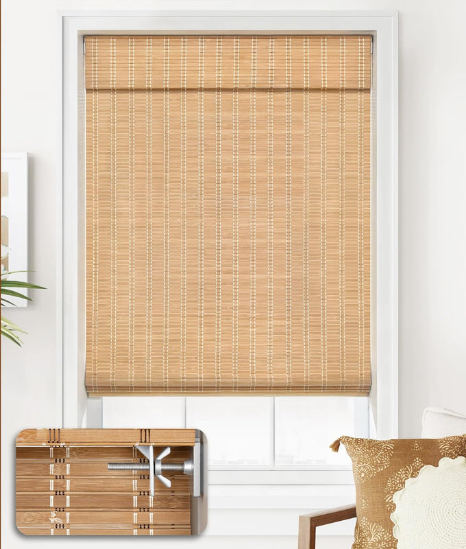 LazBlinds No Drill Bamboo Roman Shades, 38x64, DP-Natural