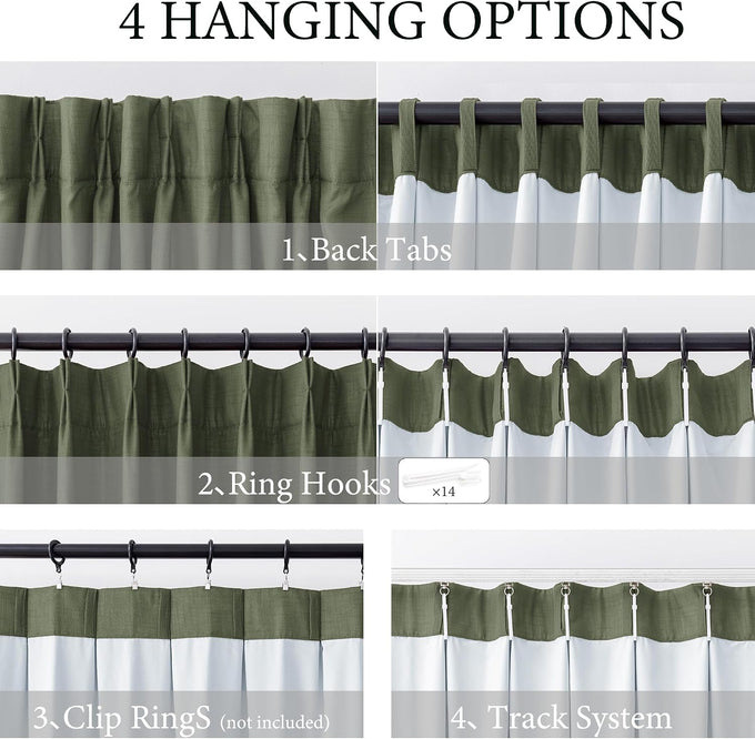 MYSKY HOME Olive Green Linen Pinch Pleated 100% Blackout Curtains 40Wx84L