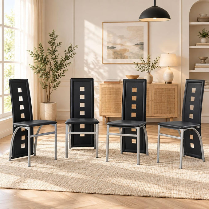 Karl home Dining Chairs Set of 4, PU Leather & High Back, Black