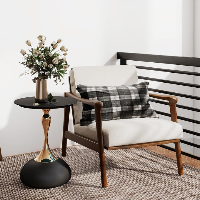 Metal Round End Table,Accent Side Table for Living Room,Black,15.7"Lx 19.7H