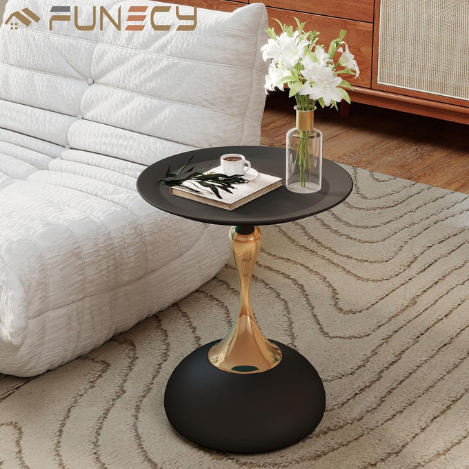 Metal Round End Table,Accent Side Table for Living Room,Black,15.7"Lx 19.7H